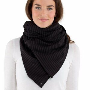 LULULEMON Vinyasa Scarf Wrap Shawl Infinity Rulu Snap Button Stripes Black Grey
